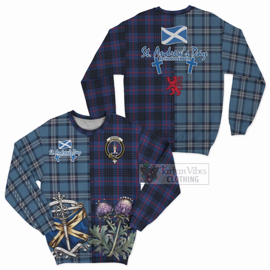 Morgan Tartan Sweatshirt Happy St. Andrew's Day Half Tartan Style Unisex - Tartan Vibes Clothing