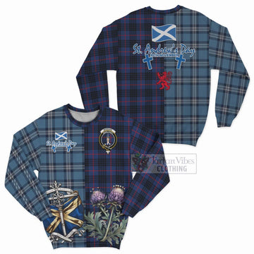 Morgan Tartan Sweatshirt Happy St. Andrew's Day Half Tartan Style Unisex - Tartan Vibes Clothing
