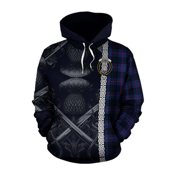 Morgan Tartan Cotton Hoodie with Family Crest Cross Sword Thistle Celtic Vibes Pullover Hoodie XS - Tartan Vibes Clothing