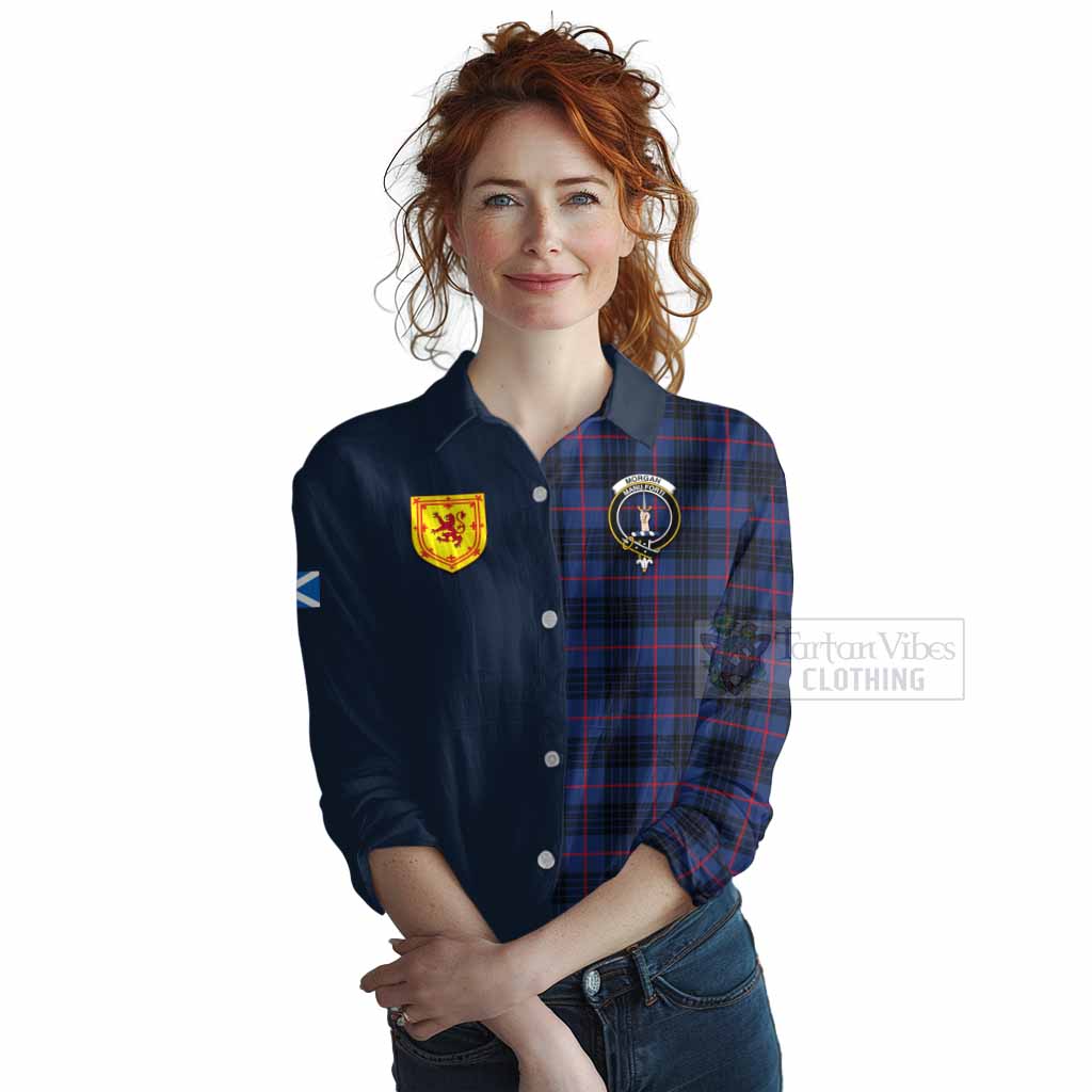 Morgan Tartan Women's Casual Shirt Alba with Scottish Lion Royal Arm Half Style Female - Tartan Vibes Clothing