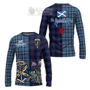 Morgan Tartan Long Sleeve T-Shirt Happy St. Andrew's Day Half Tartan Style Unisex - Tartan Vibes Clothing