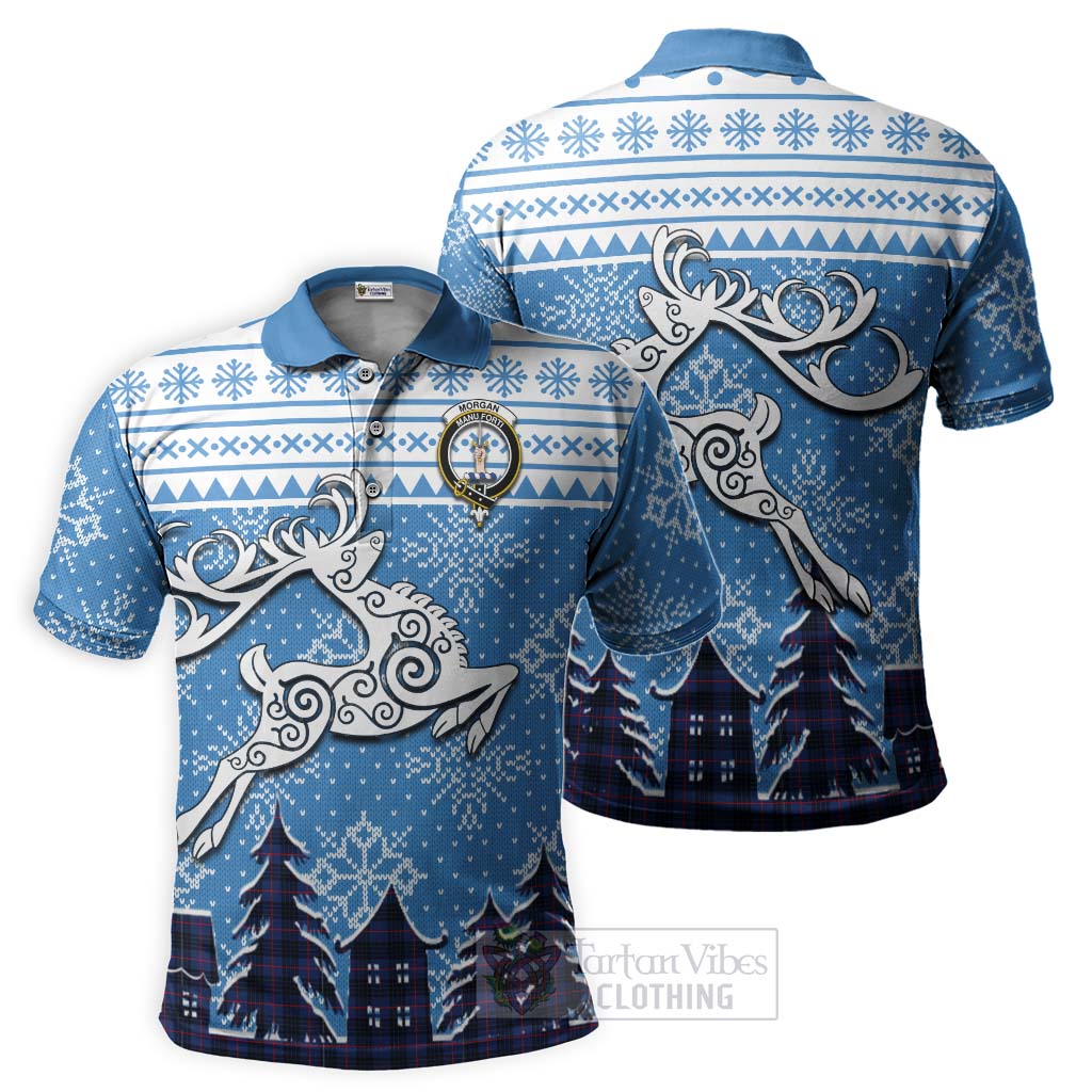 Tartan Vibes Clothing Morgan Clan Christmas Polo Shirt Celtic Reindeer Style