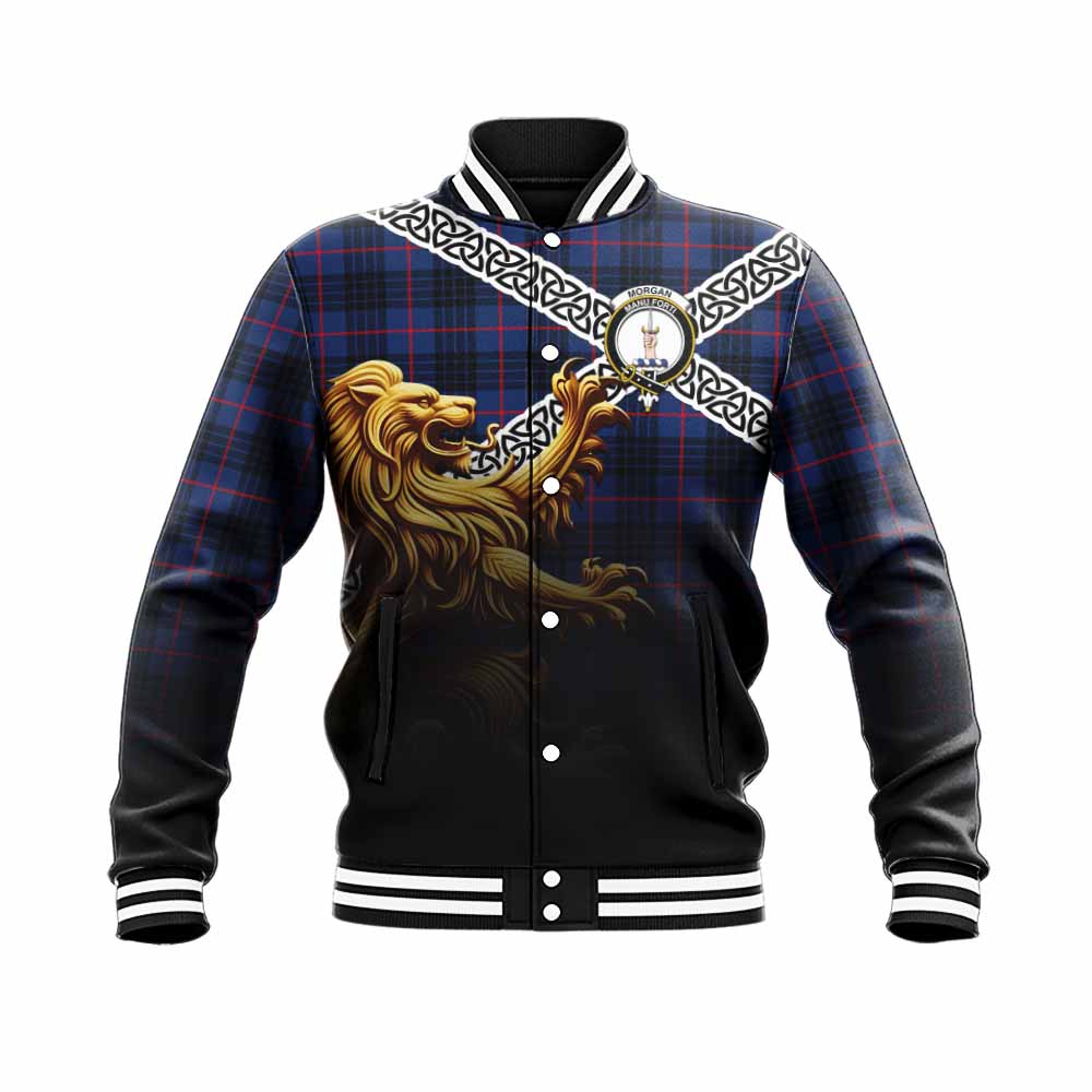 Morgan Crest Tartan Baseball Jacket with Golden Lion Emblem Celtic Style Unisex - Tartan Vibes Clothing