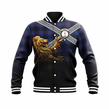 Morgan Crest Tartan Baseball Jacket with Golden Lion Emblem Celtic Style Unisex - Tartan Vibes Clothing