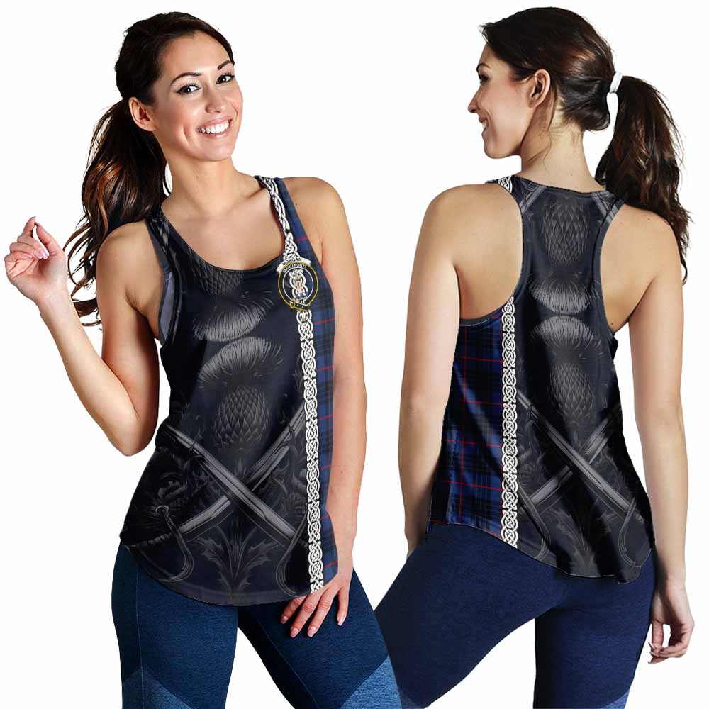 Morgan Tartan Women's Racerback Tanks with Family Crest Cross Sword Thistle Celtic Vibes 4XL - Tartan Vibes Clothing
