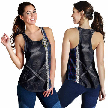 Morgan Tartan Women's Racerback Tanks with Family Crest Cross Sword Thistle Celtic Vibes 4XL - Tartan Vibes Clothing