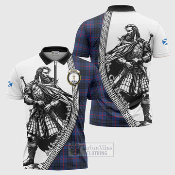 Morgan Tartan Clan Crest Zipper Polo Shirt with Highlander Warrior Celtic Style Unisex - Tartan Vibes Clothing