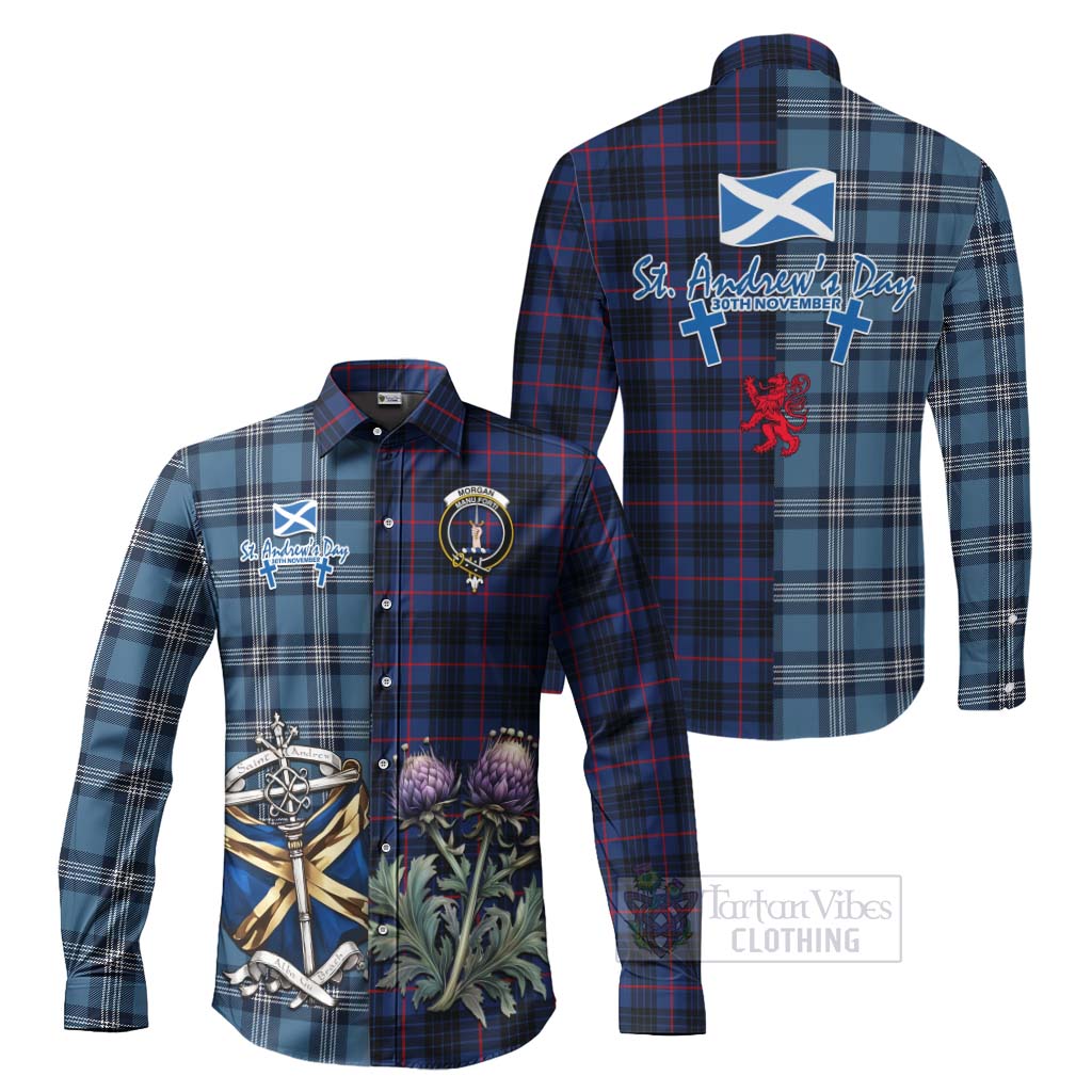 Morgan Tartan Long Sleeve Button Shirt Happy St. Andrew's Day Half Tartan Style Men's Shirt S - Tartan Vibes Clothing