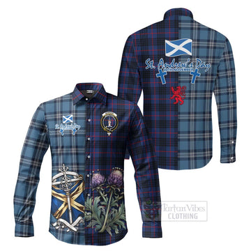 Morgan Tartan Long Sleeve Button Shirt Happy St. Andrew's Day Half Tartan Style Men's Shirt S - Tartan Vibes Clothing