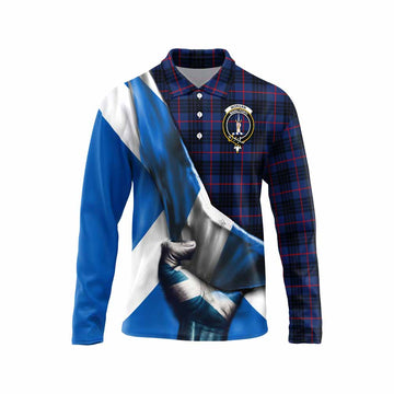 Morgan Tartan Long Sleeve Polo Shirt with Family Crest Scotland Patriotic Style Unisex - Tartan Vibes Clothing