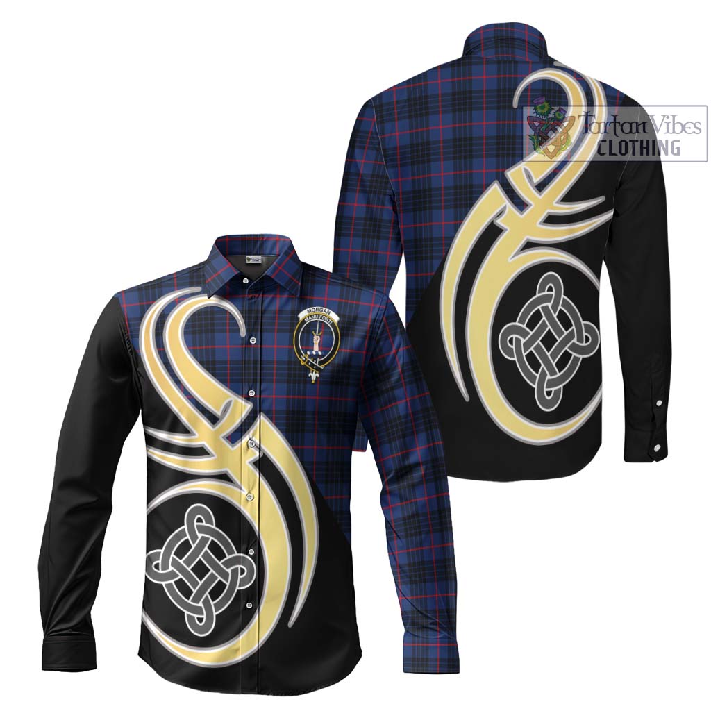 Morgan Tartan Long Sleeve Button Shirt with Family Crest and Celtic Symbol Style Men's Shirt S - Tartan Vibes Clothing
