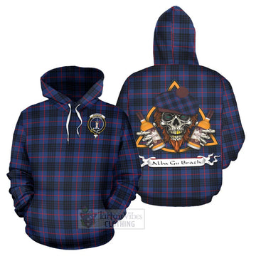 Morgan Tartan Hoodie with Family Crest and Bearded Skull Holding Bottles of Whiskey Zip Hoodie - Tartan Vibes Clothing
