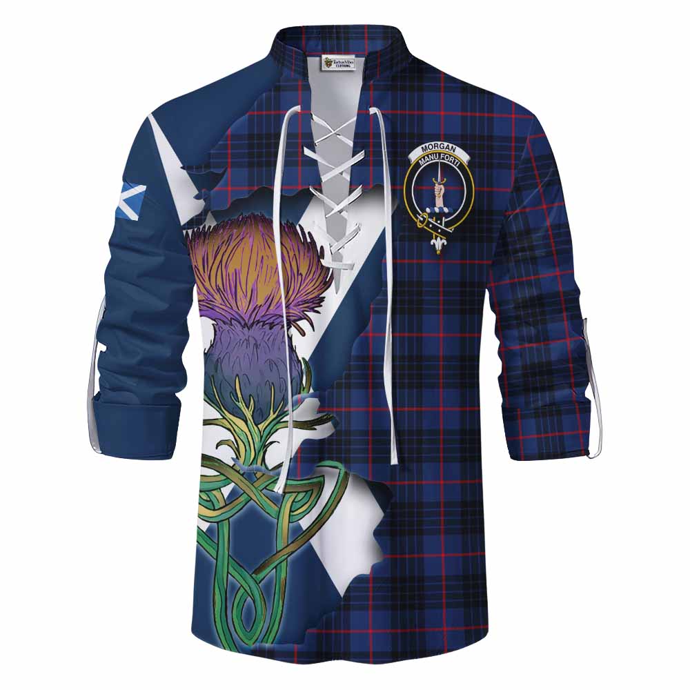 Morgan Tartan Family Crest Ghillie Kilt Shirt Scottish Thistle Celtic Inspired Men - Tartan Vibes Clothing