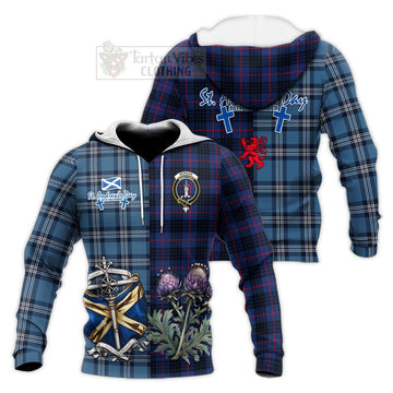 Morgan Tartan Knitted Hoodie Happy St. Andrew's Day Half Tartan Style Unisex Knitted Pullover Hoodie - Tartan Vibes Clothing