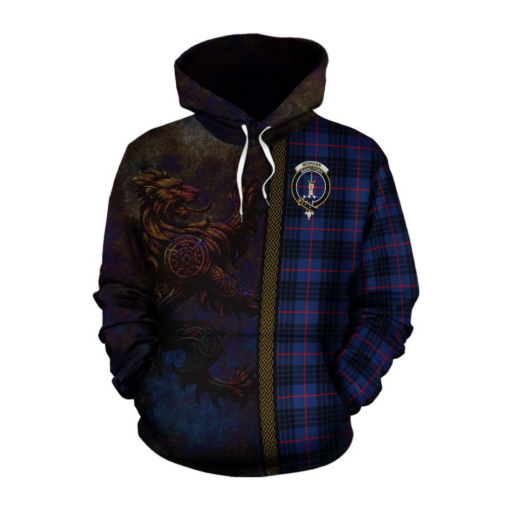 Tartan Vibes Clothing Morgan Tartan Family Crest Cotton Hoodie Alba Gu Brath Be Brave Lion Ancient Style