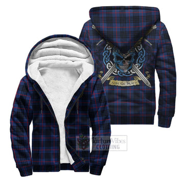 Morgan Tartan Sherpa Hoodie with Family Crest Celtic Skull Style Unisex S - Tartan Vibes Clothing