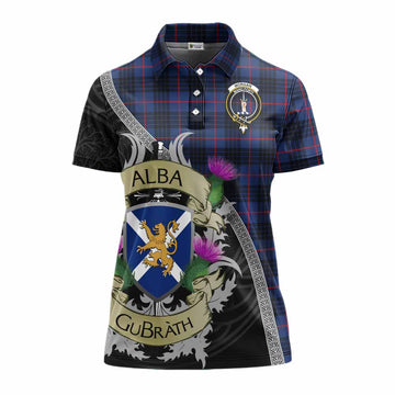 Morgan Tartan Family Crest Women's Polo Shirt Lion Rampant Royal Thistle Shield Celtic Inspired Women - Tartan Vibes Clothing