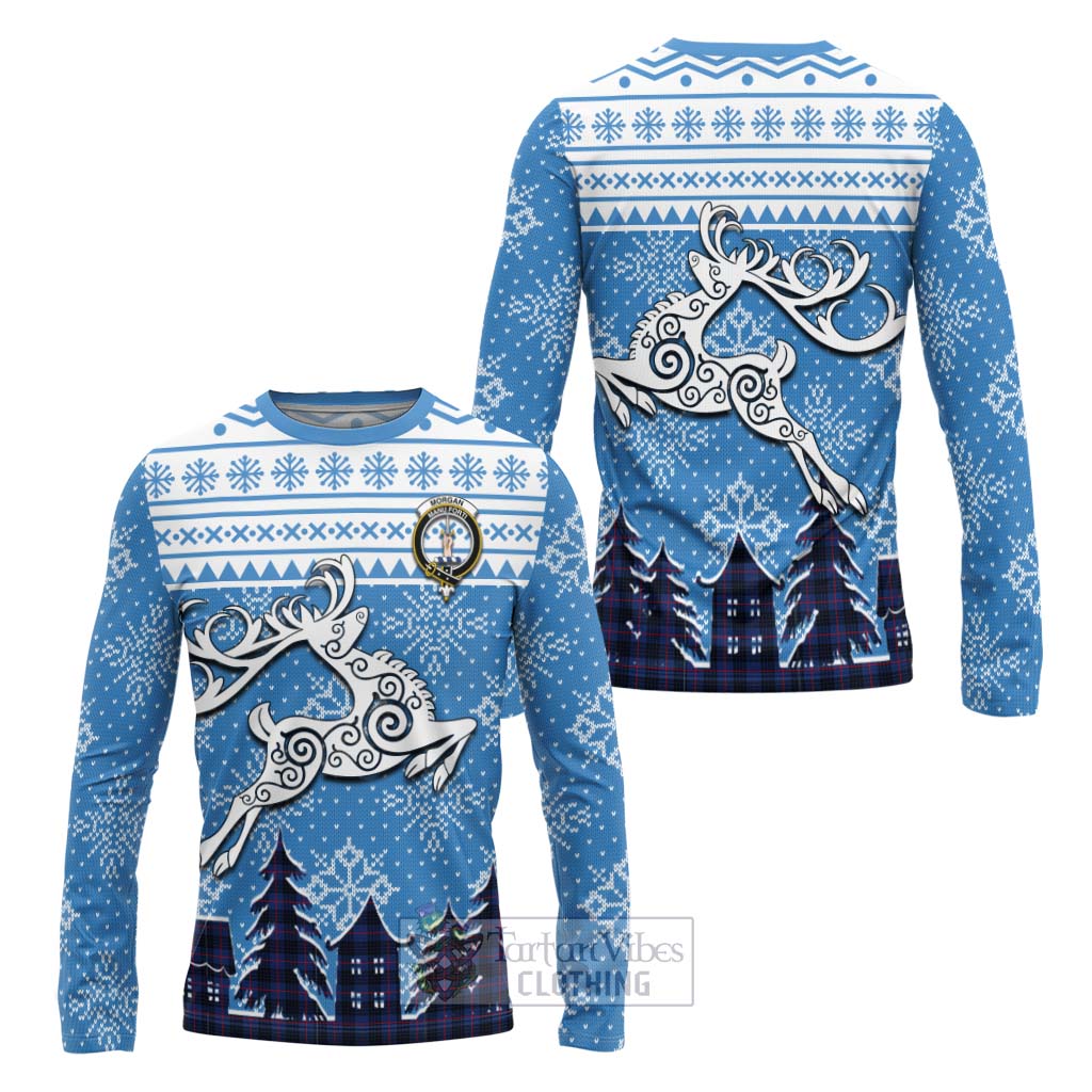 Morgan Clan Christmas Long Sleeve T-Shirt Celtic Reindeer Style Unisex - Tartan Vibes Clothing