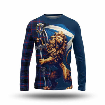 Morgan Tartan Family Crest Long Sleeve T-Shirt with Scottish Majestic Lion Unisex - Tartan Vibes Clothing