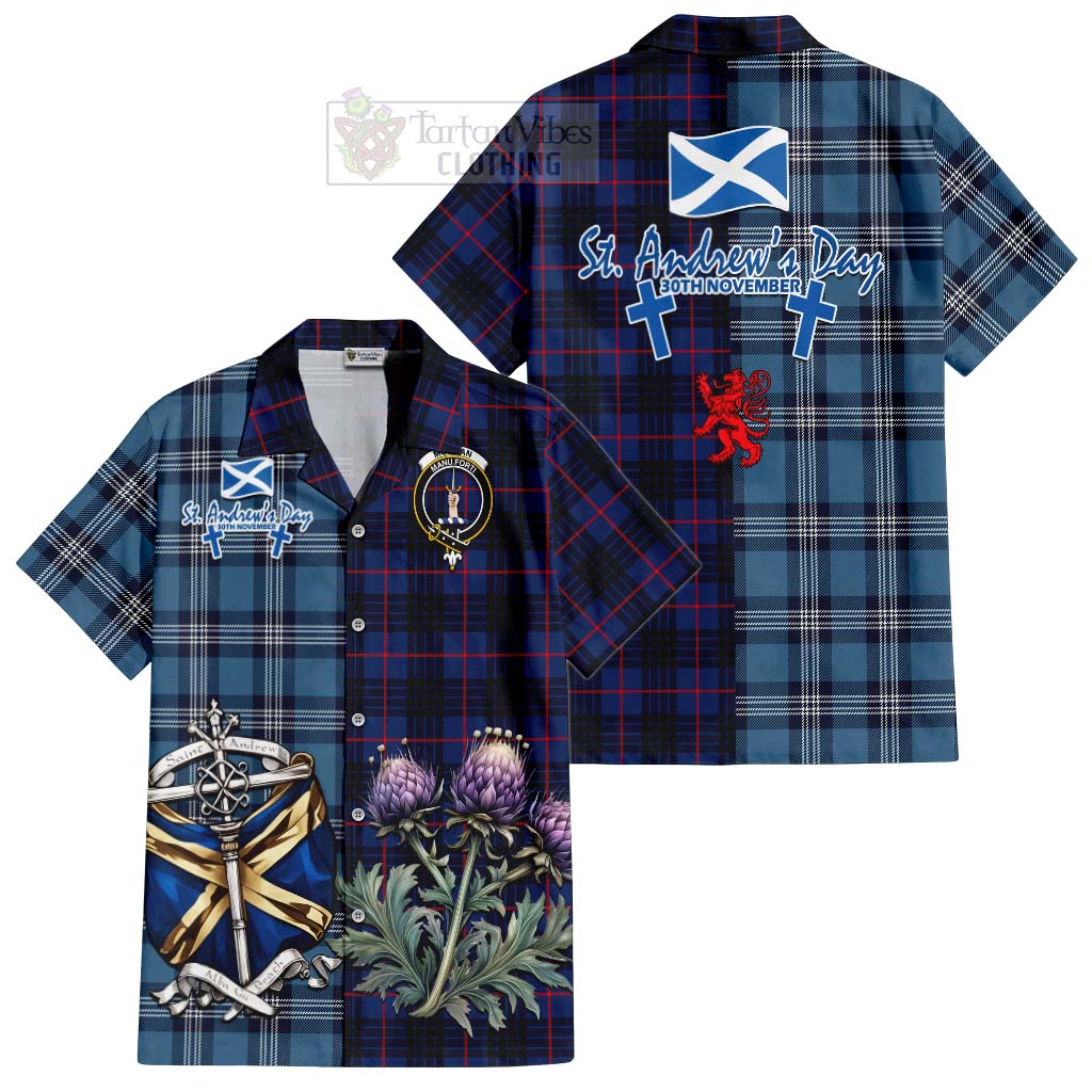 Morgan Tartan Hawaiian Shirt Happy St. Andrew's Day Half Tartan Style Kid - Tartan Vibes Clothing