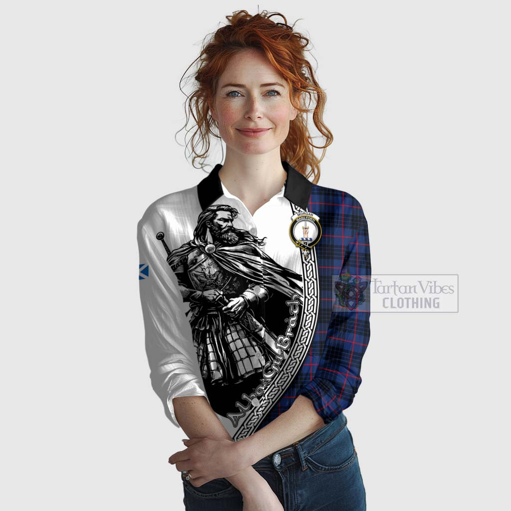 Morgan Tartan Clan Crest Women's Casual Shirt with Highlander Warrior Celtic Style Female - Tartan Vibes Clothing