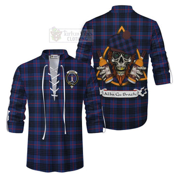 Morgan Tartan Ghillie Kilt Shirt with Family Crest and Bearded Skull Holding Bottles of Whiskey Men - Tartan Vibes Clothing