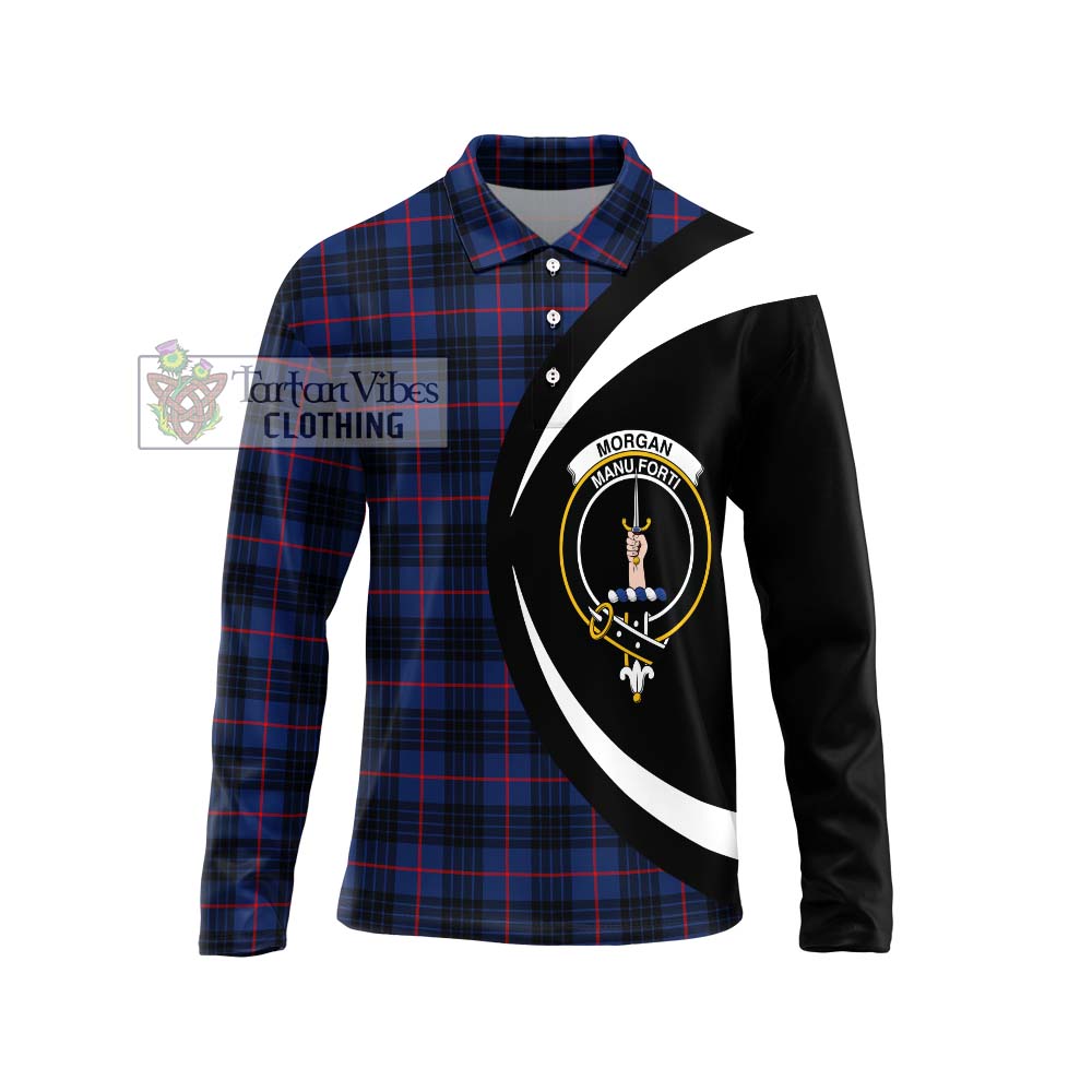 Morgan Tartan Long Sleeve Polo Shirt with Family Crest Circle Style Unisex - Tartan Vibes Clothing