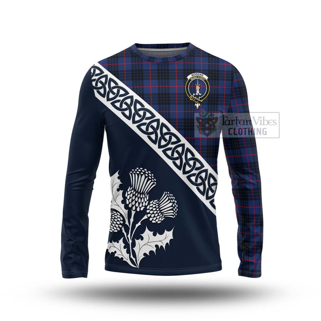 Morgan Tartan Long Sleeve T-Shirt Featuring Thistle and Scotland Map Unisex - Tartan Vibes Clothing