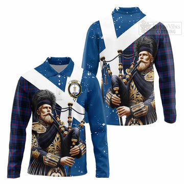 Morgan Tartan Long Sleeve Polo Shirt with Family Crest Scottish Bagpiper Vibes Unisex - Tartan Vibes Clothing