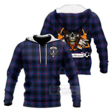 Morgan Tartan Knitted Hoodie with Family Crest and Bearded Skull Holding Bottles of Whiskey Unisex Knitted Pullover Hoodie - Tartan Vibes Clothing
