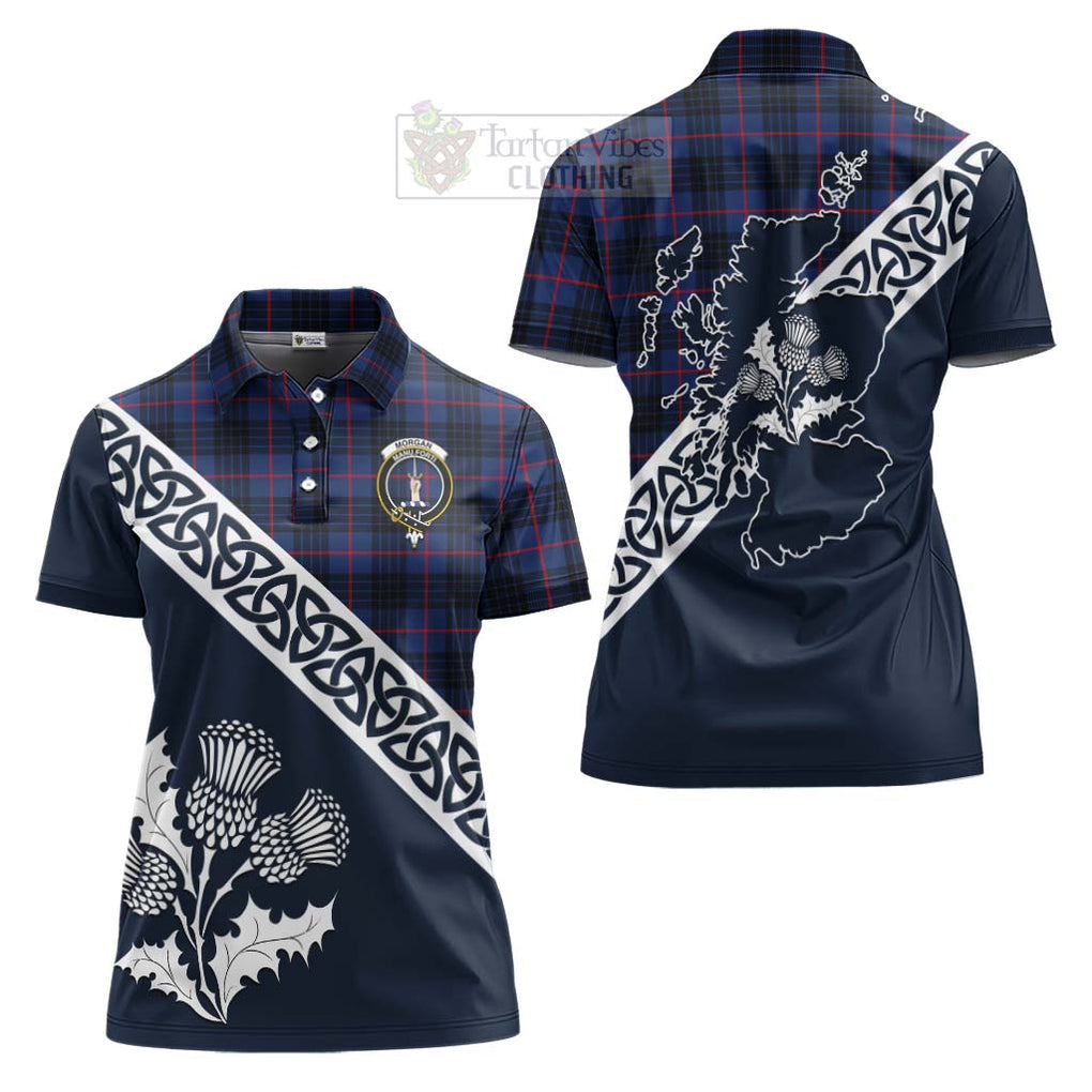 Morgan Tartan Women's Polo Shirt Featuring Thistle and Scotland Map Women - Tartanvibesclothing Store