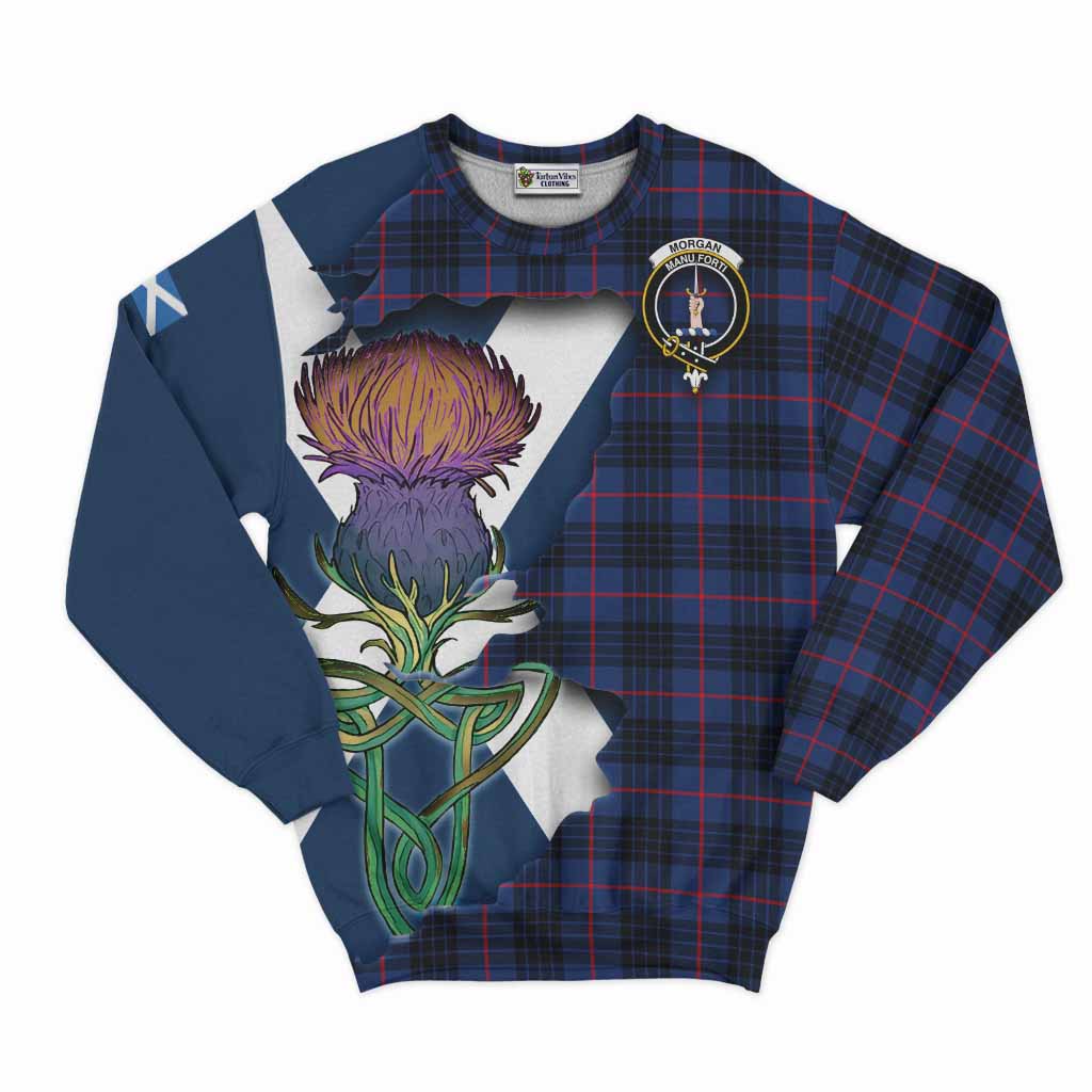 Tartan Vibes Clothing Morgan Tartan Family Crest Sweatshirt Scottish Thistle Celtic Inspired