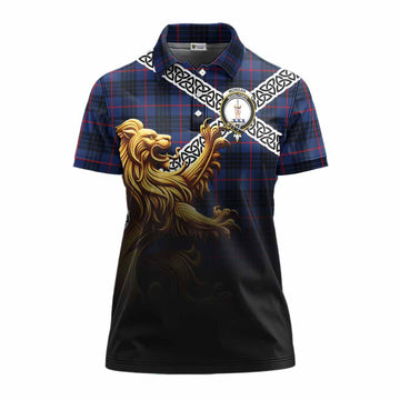 Morgan Crest Tartan Women's Polo Shirt with Golden Lion Emblem Celtic Style Women - Tartan Vibes Clothing