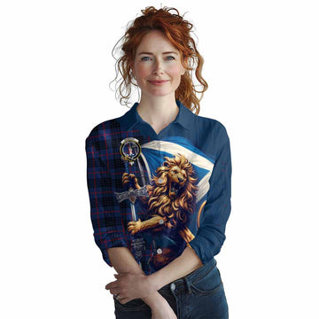 Morgan Tartan Family Crest Women's Casual Shirt with Scottish Majestic Lion Female - Tartan Vibes Clothing