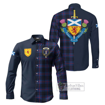 Morgan Tartan Long Sleeve Button Shirt Alba with Scottish Lion Royal Arm Half Style Men's Shirt S - Tartan Vibes Clothing