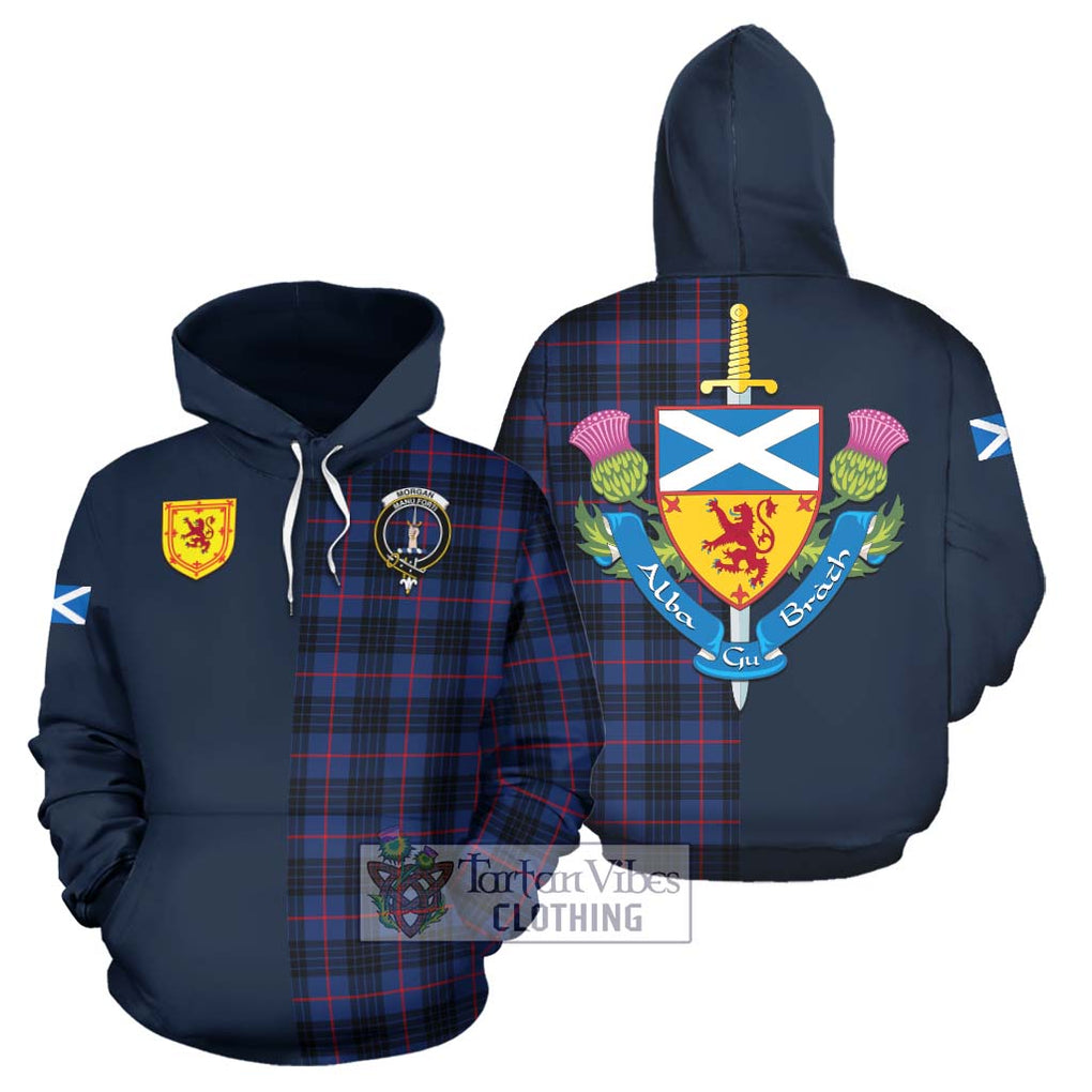Morgan Tartan Hoodie Alba with Scottish Lion Royal Arm Half Style Zip Hoodie - Tartan Vibes Clothing