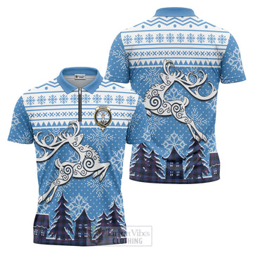 Morgan Clan Christmas Zipper Polo Shirt Celtic Reindeer Style Unisex - Tartan Vibes Clothing