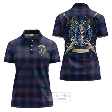 Morgan Tartan Women's Polo Shirt with Family Crest Celtic Skull Style Women - Tartan Vibes Clothing
