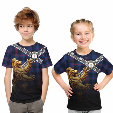 Morgan Crest Tartan Kid T-Shirt with Golden Lion Emblem Celtic Style Youth XL Size14 - Tartan Vibes Clothing