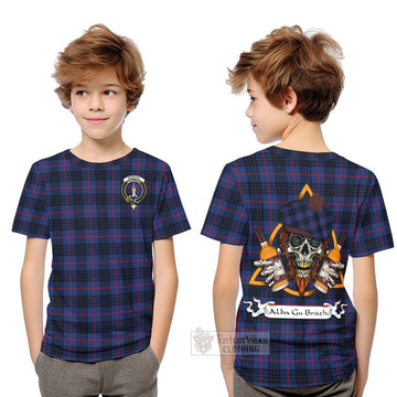 Morgan Tartan Kid T-Shirt with Family Crest and Bearded Skull Holding Bottles of Whiskey Youth XL Size14 - Tartan Vibes Clothing