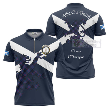 Morgan Tartan Lion Rampant Zipper Polo Shirt Proudly Display Your Heritage with Alba Gu Brath and Clan Name Unisex - Tartan Vibes Clothing