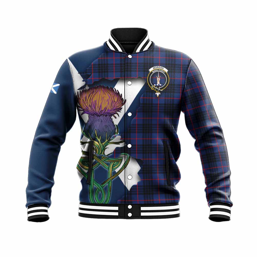 Morgan Tartan Family Crest Baseball Jacket Scottish Thistle Celtic Inspired Unisex - Tartan Vibes Clothing