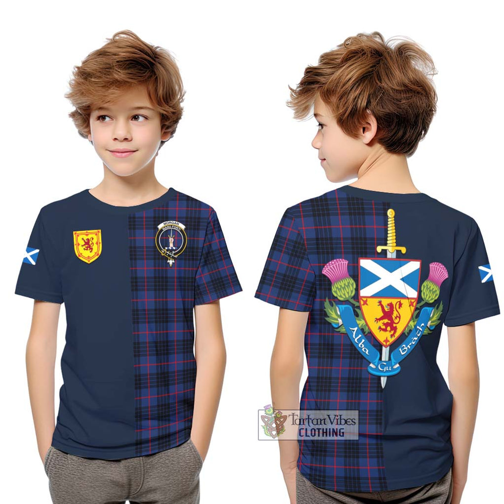 Morgan Tartan Kid T-Shirt Alba with Scottish Lion Royal Arm Half Style Youth XL Size14 - Tartan Vibes Clothing