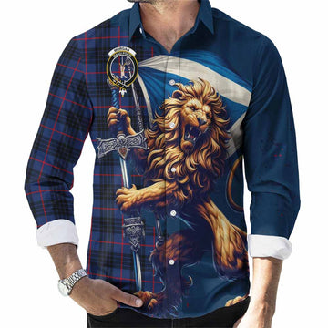Morgan Tartan Family Crest Long Sleeve Button Shirt with Scottish Majestic Lion Men's Shirt S - Tartan Vibes Clothing