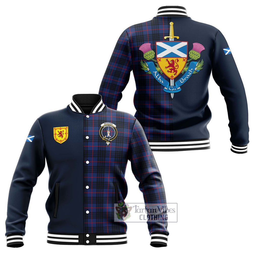 Morgan Tartan Baseball Jacket Alba with Scottish Lion Royal Arm Half Style Unisex - Tartan Vibes Clothing