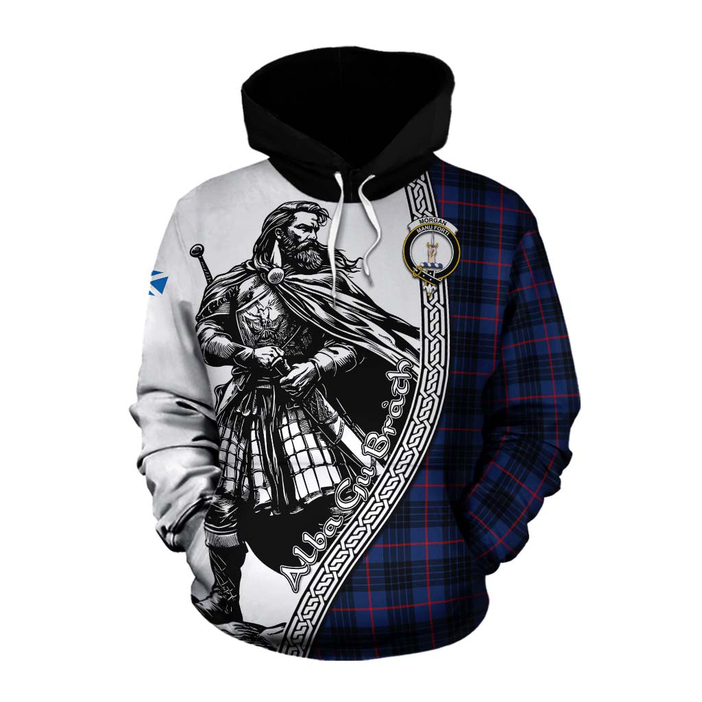 Morgan Tartan Clan Crest Cotton Hoodie with Highlander Warrior Celtic Style Pullover Hoodie XS - Tartan Vibes Clothing