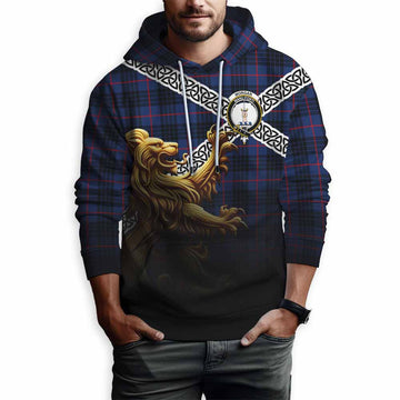 Tartan Vibes Clothing Morgan Crest Tartan Hoodie with Golden Lion Emblem Celtic Style