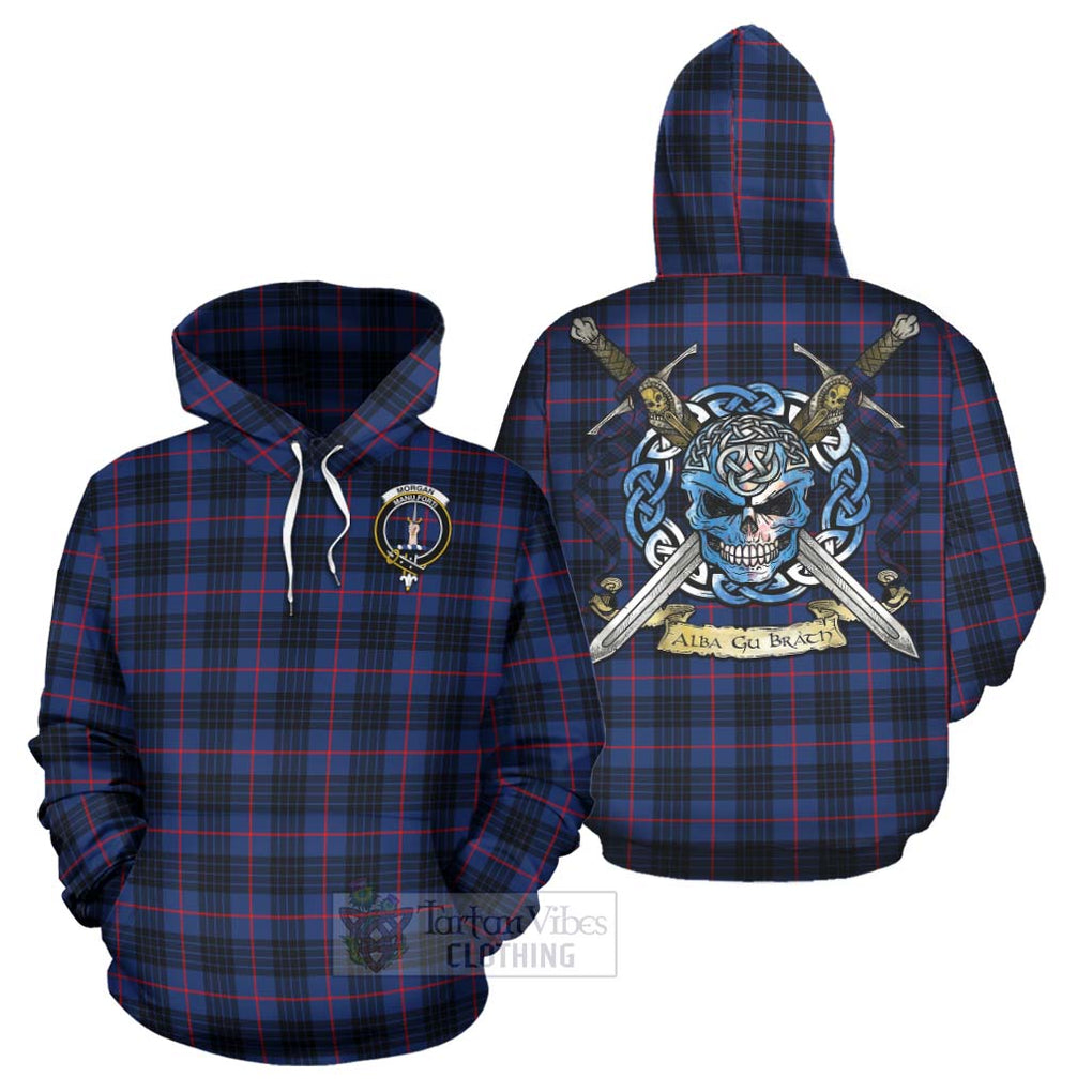 Morgan Tartan Hoodie with Family Crest Celtic Skull Style Zip Hoodie - Tartan Vibes Clothing
