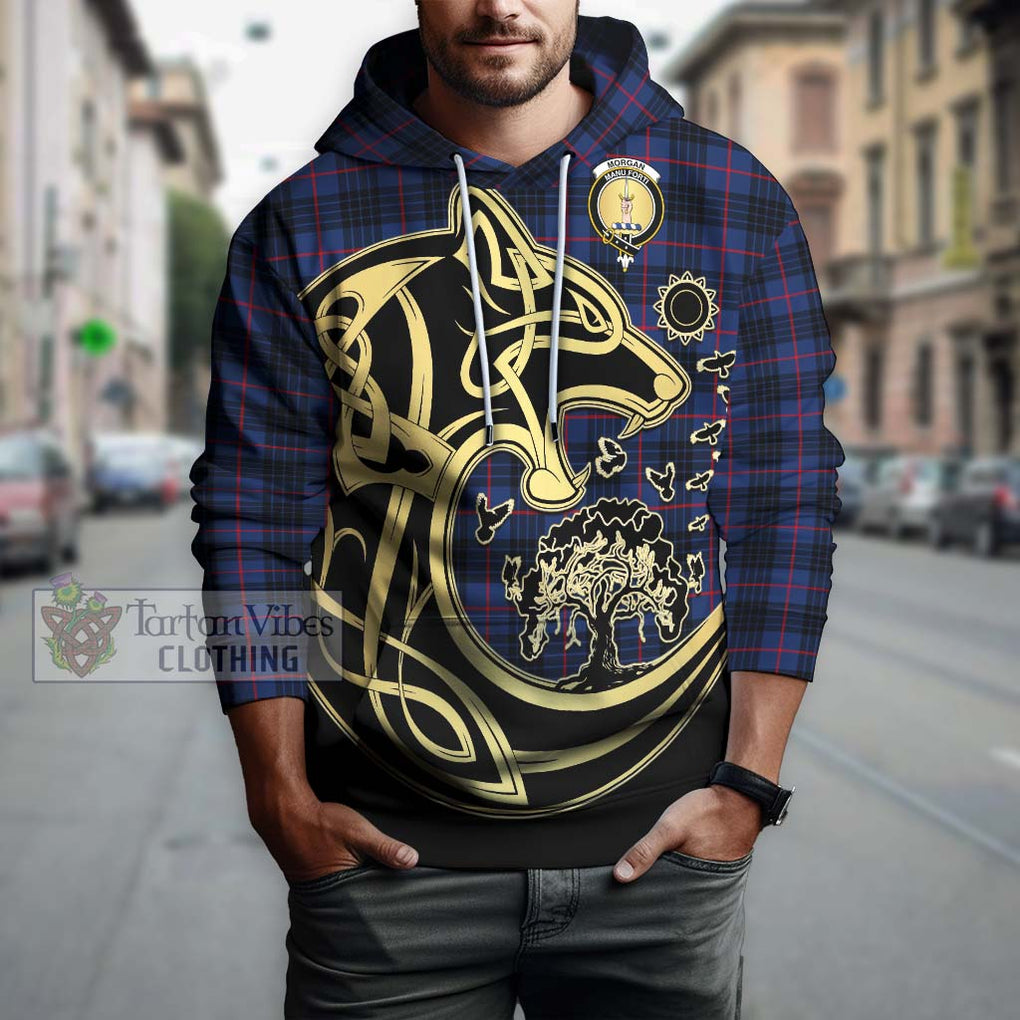 Morgan Tartan Hoodie with Family Crest Celtic Wolf Style Zip Hoodie - Tartan Vibes Clothing