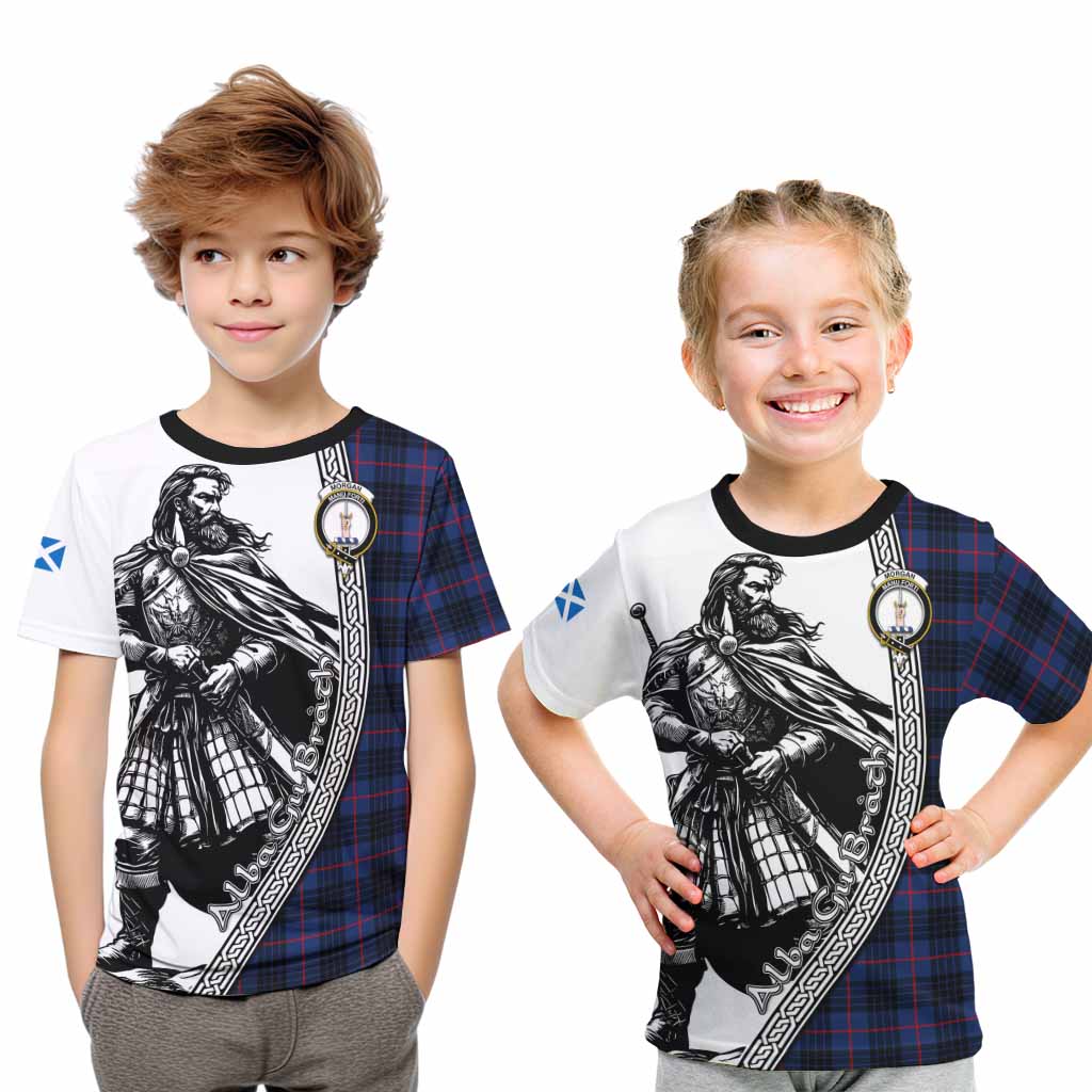 Morgan Tartan Clan Crest Kid T-Shirt with Highlander Warrior Celtic Style Youth XL Size14 - Tartan Vibes Clothing